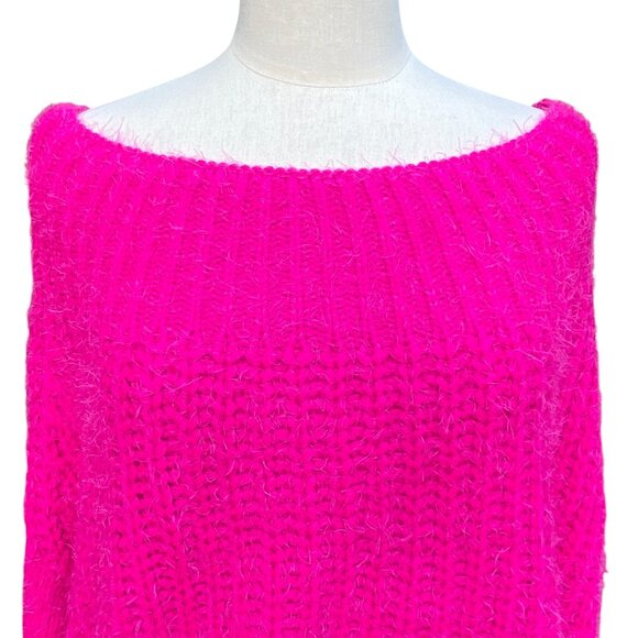 Main Strip On/Off Shoulder Chunky Knit Barbiecore Sweater Slouchy Oversized-S/M - Picture 9 of 12